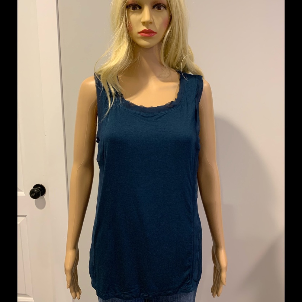 Ann Taylor blue tank with ruffle trim